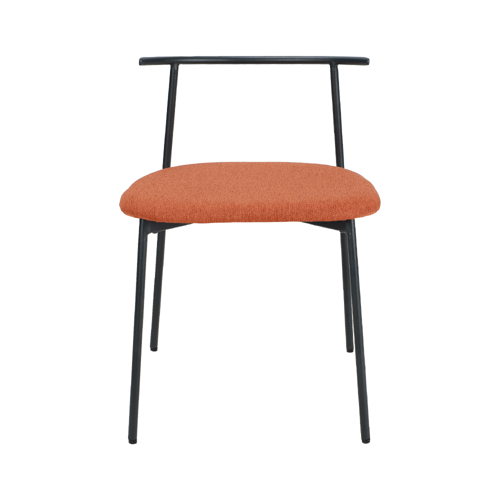 Sedia da pranzo in metallo posteriore curvo arancione