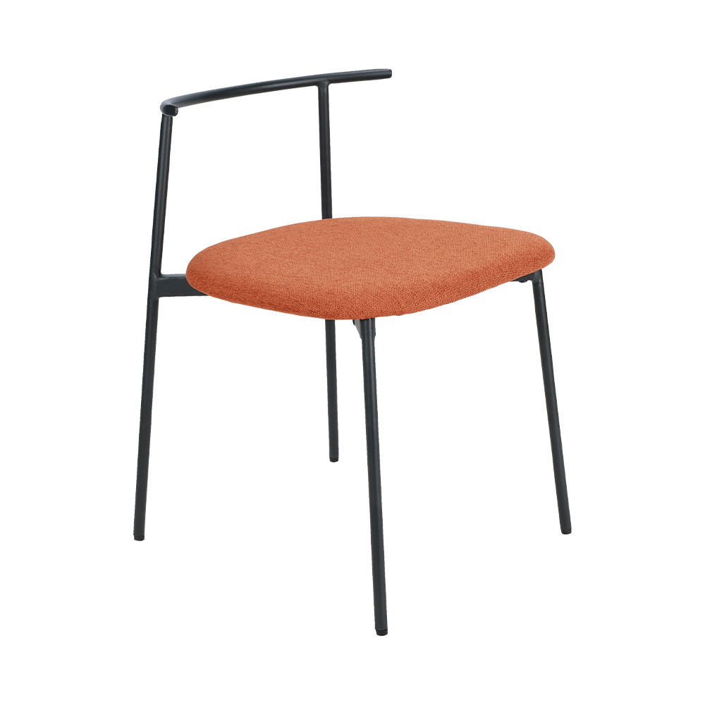 Sedia da pranzo in metallo posteriore curvo arancione