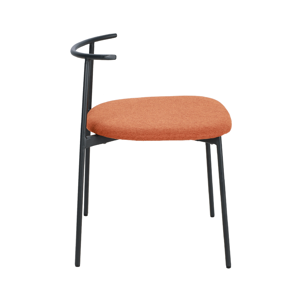Sedia da pranzo in metallo posteriore curvo arancione