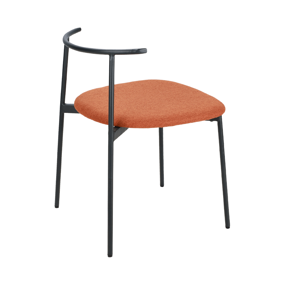 Sedia da pranzo in metallo posteriore curvo arancione